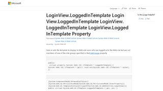 
                            2. LoginView.LoggedInTemplate Property (System.Web.UI ...