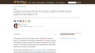 
                            1. Lowe's will shut down its Iris by Lowe's smart home platform ...