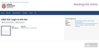 
                            8. LSBU VLE: Login to the site | London South Bank University
