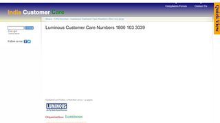 
                            2. Luminous Customer Care Numbers 1800 103 3039 | India ...