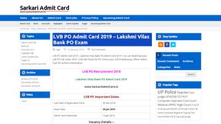 
                            6. LVB PO Admit Card 2019 - Lakshmi Vilas Bank PO …