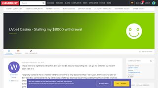 
                            9. LVbet Casino - Stalling my $8000 withdrawal - Complaint ...