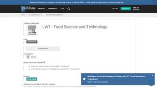 
                            9. LWT - Food Science and Technology | Publons
