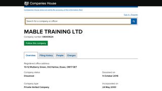 
                            9. MABLE TRAINING LTD - Overview (free company information ...