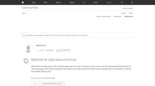 
                            2. Macbook Air login password issues - Apple Community