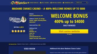 
                            9. Madame Chance Casino – a 400% welcome bonus up to $800