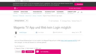 
                            4. Magenta TV App und Web kein Login möglich | Telekom hilft ...