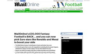 
                            1. MailOnline's £30,000 Fantasy Football is BACK! | Daily ...