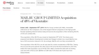 
                            5. MAIL.RU GROUP LIMITED Acquisition of 48% of Vkontakte