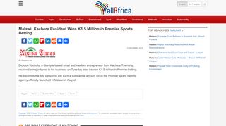 
                            9. Malawi: Kachere Resident Wins K1.5 Million in Premier Sports Betting ...