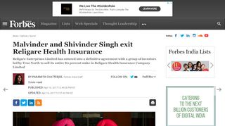 
                            6. Malvinder and Shivinder Singh exit Religare Health Insurance ...