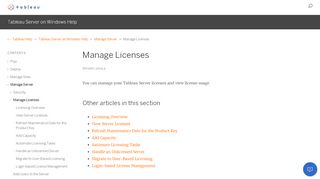 
                            2. Manage Licenses - Tableau