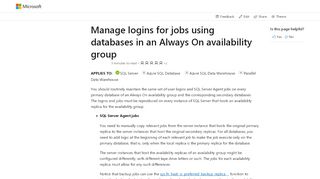 
                            6. Manage logins for jobs using databases in an availability ...