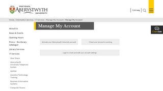 
                            3. Manage My Account: Aberystwyth University - Information Services