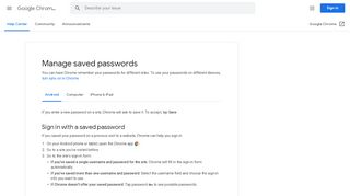 
                            2. Manage saved passwords - Android - Google Chrome Help