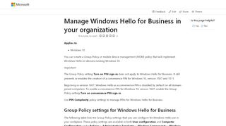 
                            9. Manage Windows Hello in your organization …