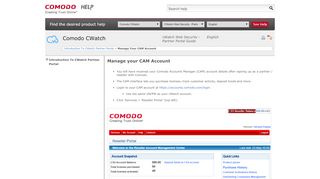 
                            9. Manage your CAM Account, cWatch Partner Portal ... - Comodo Help