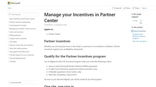 
                            2. Manage your Incentives in Partner Center - Microsoft Docs