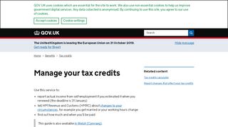 
                            2. Manage your tax credits - GOV.UK