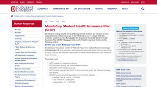 
                            7. Mandatory Student Health Insurance Plan (SHIP) | Duquesne University