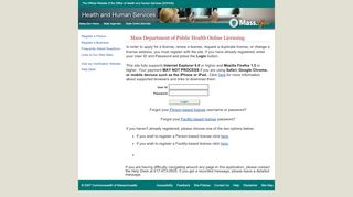 
                            3. Massachusetts Department of Public Health Online Licensing System