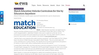 
                            8. Match Education Unlocks Curriculum for Use by Educators ...