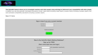 
                            4. Match-making Database Sign-Up Form or Log In - AstroWin