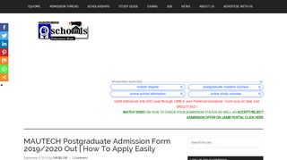 
                            8. MAUTECH Postgraduate Admission Form 2019/2020 & School Fees