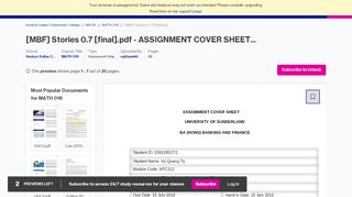 
                            6. [MBF] Stories 0.7 [final].pdf - ASSIGNMENT COVER SHEET ...