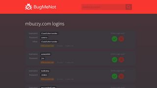 
                            9. mbuzzy.com passwords - BugMeNot