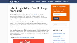 
                            3. mCent Login & Earn Free Recharge for Android - RdxTricks