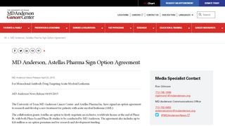 
                            5. MD Anderson, Astellas Pharma Sign Option Agreement | MD ...