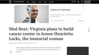 
                            7. Med Beat: Virginia plans to build cancer center to honor ...