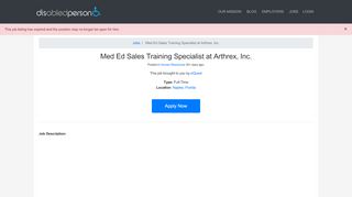 
                            6. Med Ed Sales Training Specialist at Arthrex, Inc. • Disabled Person