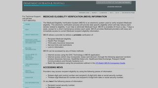 
                            2. MEDICAID ELIGIBILITY VERIFICATION (MEVS) INFORMATION