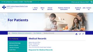 
                            2. Medical Records | Anaheim Regional Medical Center