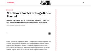 
                            8. Medion startet Klingelton-Portal - MusikWoche