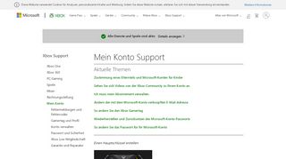 
                            5. Mein Konto : Wichtigste Probleme - support.xbox.com