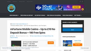 
                            4. mFortune Mobile Casino - Up to £10 No Deposit Bonus + 100 ...