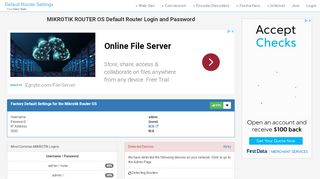 
                            1. MIKROTIK ROUTER OS Default Router Login and Password