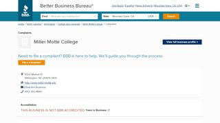 
                            9. Miller Motte College | Complaints | Better Business Bureau® Profile