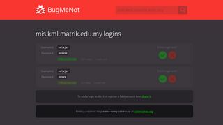 
                            2. mis.kml.matrik.edu.my passwords - BugMeNot