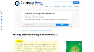 
                            9. Missing administrator log in on Windows XP - Computer Hope