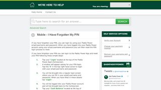 
                            2. Mobile - I Have Forgotten My PIN - Paddy Power