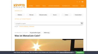 
                            1. MonaCoin Coin - Lesen Sie mehr über die Kryptowährung ...