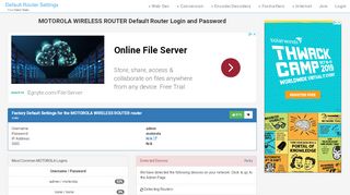 
                            7. MOTOROLA WIRELESS ROUTER Default Router Login and Password