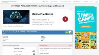 
                            7. MOTOROLA WIRELESS ROUTER Default Router Login and …