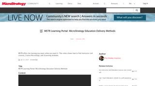 
                            2. MSTR Learning Portal: MicroStrategy Education Delivery Methods