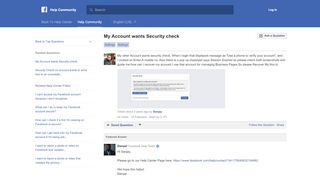 
                            2. My Account wants Security check | Facebook Help Community ...