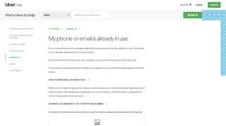 
                            8. My phone or email is already in use | Uber